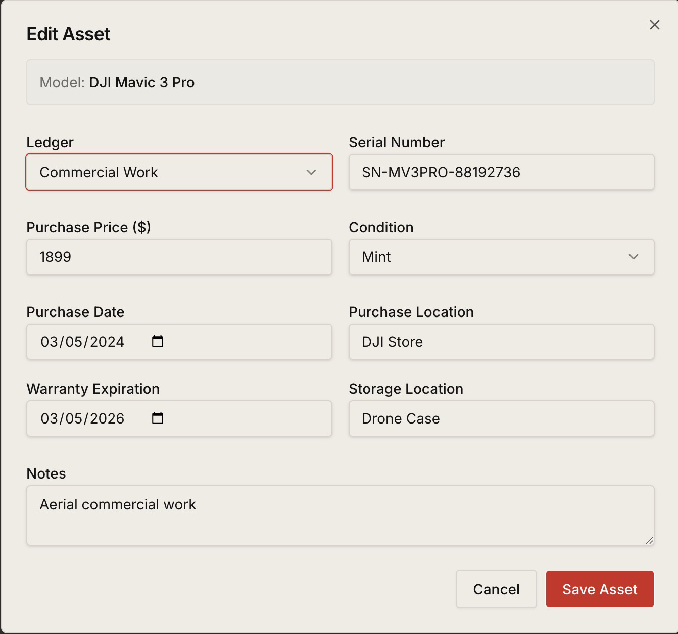 register asset — intake